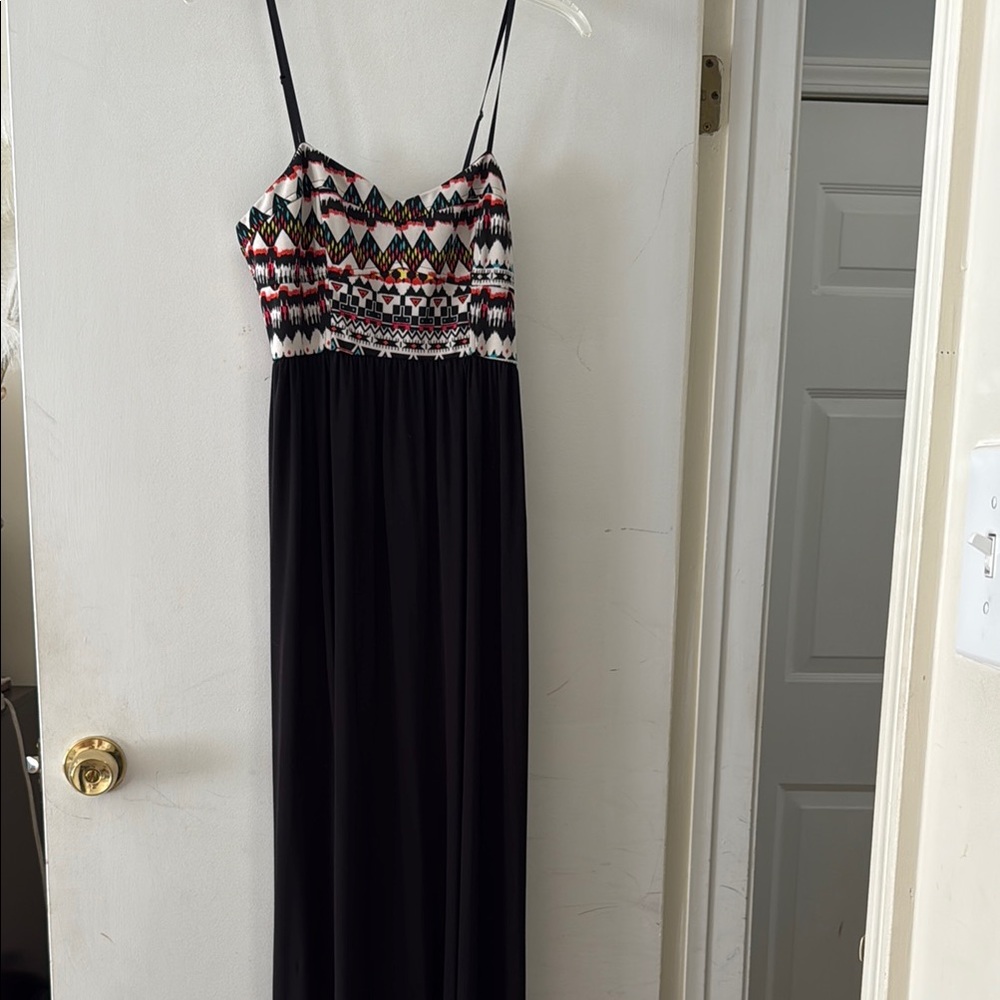 Black and Multicolor Patterned Maxi Dress